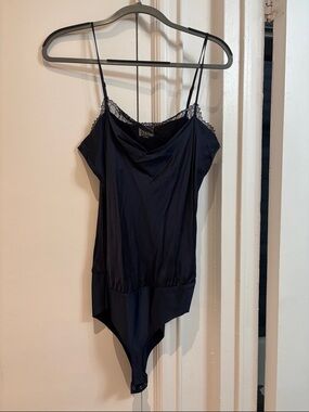 Women's Silk Navy Lace-Trim Bodysuit